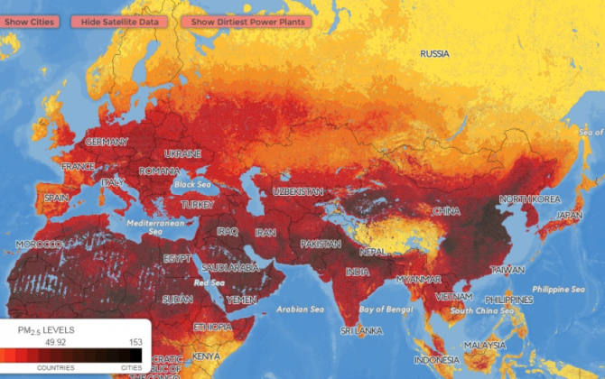 Представлена интерактивная карта загрязнения воздуха в мире