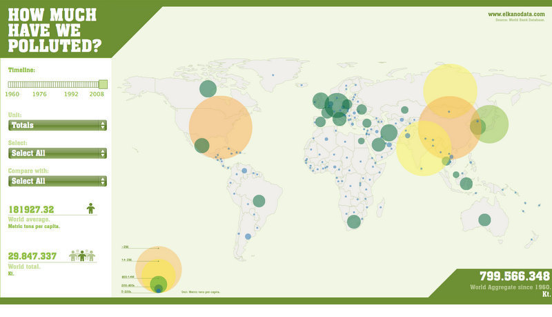 В интернете появилась всемирная карта выбросов углекислого газа за 48 лет